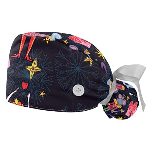 Casquettes de travail JDEZ pour cheveux longs avec motifs festifs