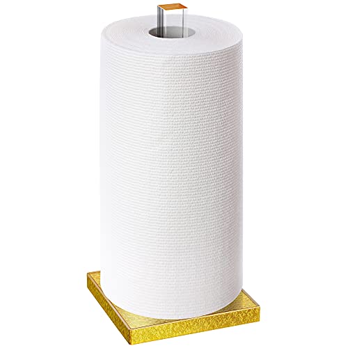Elavain Elegant Acrylic Paper Towel Holder Countertop & Toilet Paper Stand Holder | Gold Base & Clear Stem | Perfect As Home Decor For Kitchen Or Bathroom | For All Brands Rolls Up To 12.5‘’ High #TOP1