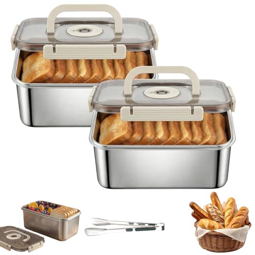 Airtight 316 Stainless Steel Bread Box with Lid & Handle, Time Recorder for Freshness, Ideal Kitchen Storage Bin, Dishwasher Safe for Homemade Goods