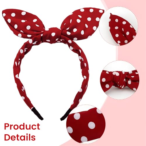 3Pcs Polka Dot Headband, Bow Knot Fabric Headbands Knotted Hair Bands, Wide Band Cloth Headwrap Hair Accessories for Women Girls (Black Red White) - Image 2