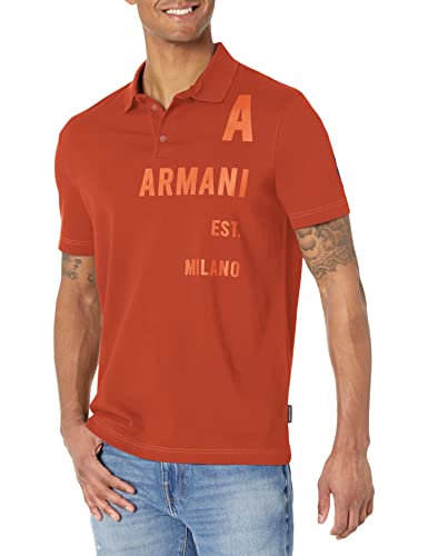A|X ARMANI EXCHANGE mens Contrast Logo Stretch Pique Polo Shirt, Rooibos Tea, Large US