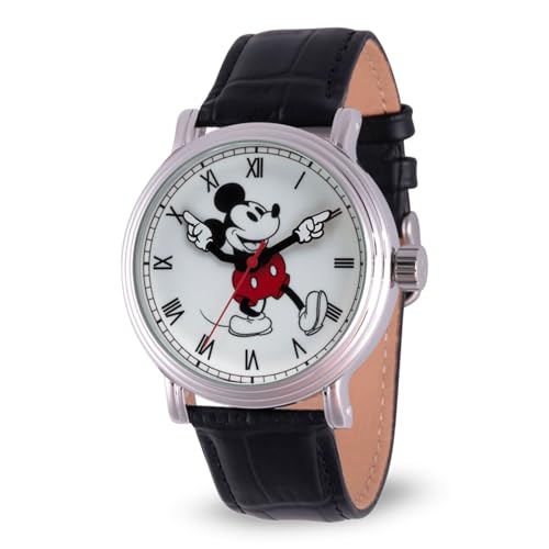 Disney Men's Mickey Mouse Analog-Quartz Watch with Leather-Synthetic Strap, Black, 21.3 (Model: WDS000609)