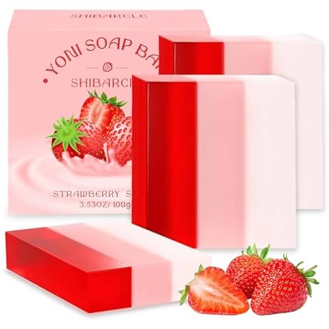 3 PCS Yoni Soap Bar, Organic Yoni Bar Soap Yoni Wash Feminine Wash for Women Ph Balance, Natural Deodorant Vaginal Body Bath Soap Body Wash Strawberry Handmade feminine soap Cover