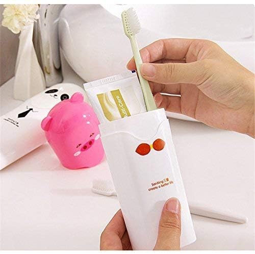 Image of Teddy Shape Plastic Cute Cartoon Tooth Mug Protector Toothbrush Holder Travel, Camping Bathroom for Storage Container Organizer Accessories - Multicolor.