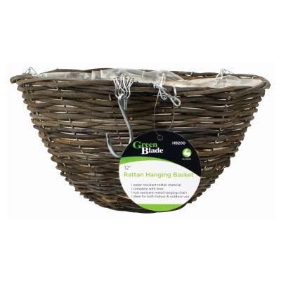 Image of Green Blade 30cm Rattan Hanging Basket - Large Wicker Outdoor Garden Plant Flower Pot Wall Fence Planter Holder Decoration