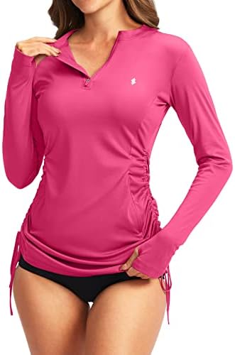 Soothfeel Women’s Long Sleeve UV Sun Protection Rash Guard Shirts UPF 50+ Swim Shirt Swimsuits Top for Women with Zip Pockets