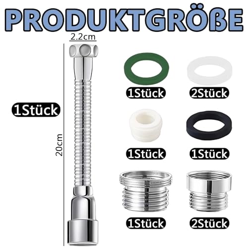 Wasserhahn Verlängerung, 360 Grad Wasserhahn Schlauch 20cm, Wasserhahnverlängerung Breite Anwendbarkeit, Wasseranschluss Verlängerung Wasserhahnverlängerung Küche für Küchen Toilette