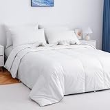 ROSE FEATHER Lightweight Goose Down Fiber Comforter King Size, Summer Down Blanket/Duvet Insert for Hot Sleepers/Warm Weather, 100% Cotton Noiseless and Soft, 106x90 Inches, White