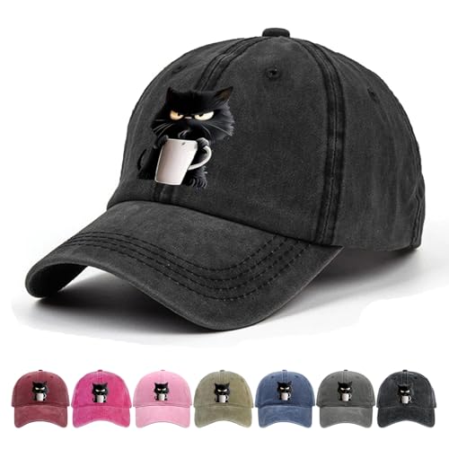 Feral but Fashionable Cat Hat Edition, 2025 Women's Adjustable Baseball Caps, Comfortable Breathable Snapback Hat (Black)