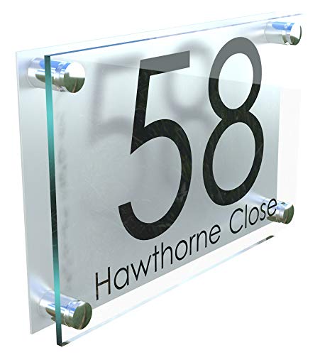 LARGE A4 Modern Perspex Steel Aluminium Perspex Acrylic House Number Wall Plaque Sign
