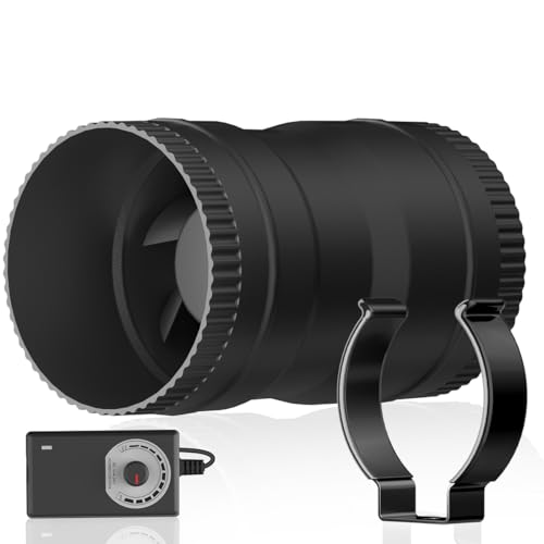 Hon&Guan Ventilador de tubo regulable, 75 mm, 204 m³/h, ventilador de conducto con enchufe, ventilador de canal para invernadero, sótano, garaje, cocina, color negro