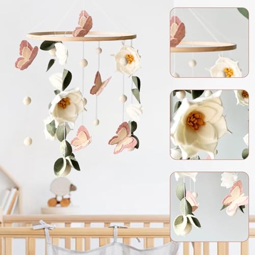Baby Mobile - Blumen Schmetterlingen Baby Windspiele für Babybett, Mobile Baby Wickeltisch Mobile Babybett, Kinderzimmer Babyzimmer Deko, Geschenk für Baby Jungen und Mädchen
