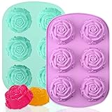 Sakolla 6 Cavity Silicone Candy Molds 2PCS Rose Flower Non Stick Silicone Molds for Chocolate Ice Cube Cookie Cupcake Jello Baking Molds