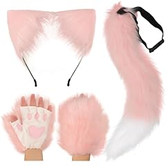 1 Set: Ears Headband + Paw Gloves + Tail (Pink)