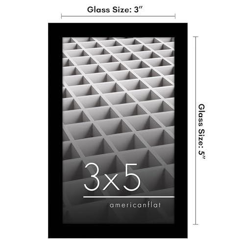 Americanflat 3x5 Picture Frame with Polished Crystal-Clear Glass - Streamline Collection - Thin Border Photo Frame for Tabletop Display - Easel Stand Included - Black