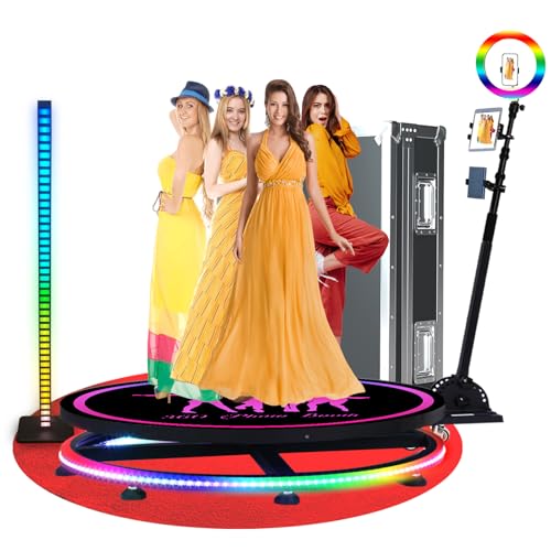 Kricikr 360 Photo Booth Machine for Parties 360 Camera Booth with Flight Case Battery Pack APP Custom Magnetic Logo etc Deluxe Suit Control by APP or Remotem Flight Case (100 cm)
