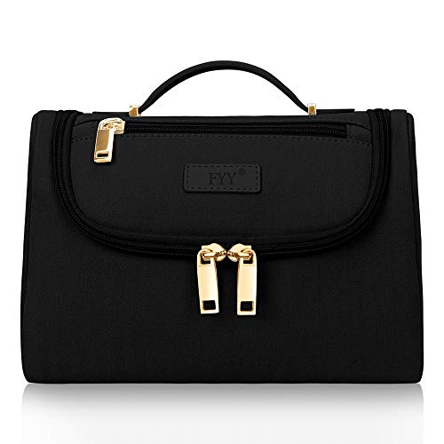 FYY Hanging Travel Toiletry Bag for Women and Men, Large Capacity Cosmetic Bag Makeup Toiletries Kit Organizer Bag with Top handle Double Zipper Black