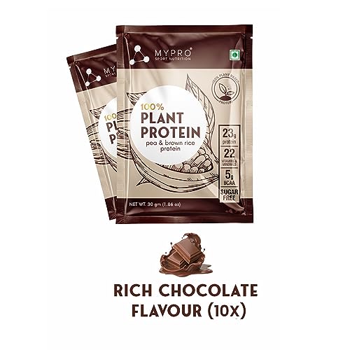 Mypro Sport Nutrition Plant Protein Powder Pea Protein Isolate & Brown Rice Vegan Protein Powder-Pack Of 10, Travel Pack 30 gm each- Chocolate Flavour