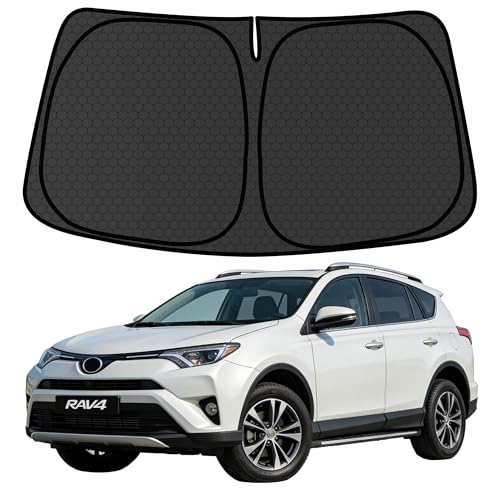 RAV4 Customized Windshield Sun Shade for 2013-2018 RAV4 LE | XLE | Premium | Hybrid | Crossover | Custom Fit Front Window Sunshade Visor Protector Foldable Blocks UV Rays Keep Car Cooler Accessories