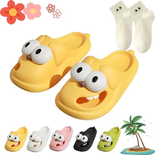 Big Eye Dog Slippers, Cute Soft Tongue Kiss Slides, Funny Couple 3D Cartoon Sandals, EVA Thick Kissing the Slipper