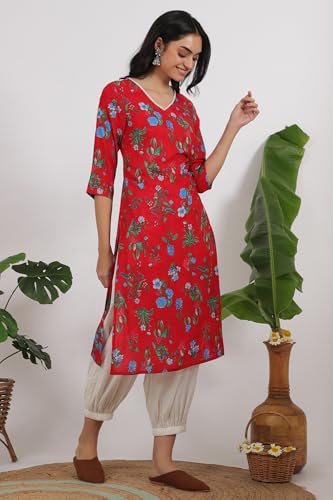 Image of W for Woman Pink Bold Geometric Printed Pure Cotton Straight Kurta