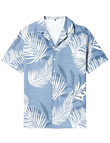 LecGee Men's 3D Graphic Hawaiian Shirts Tropical Floral Beach Tops Short Sleeve T-Shirt Aloha Tee Summer(SkyBlue,XXXL)