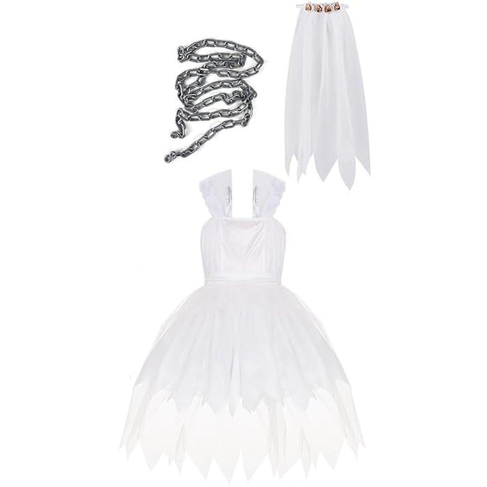 Robe Gothique sans Manches Sanglante Halloween pour Filles avec Voile