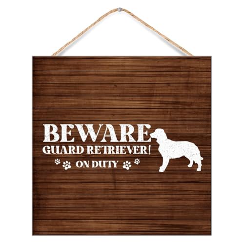 Panneau de sécurité en bois chien de garde rétro carré 30x30 cm