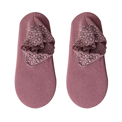 Wilitto 1 paire de chaussettes pour femme en dentelle silicone antidérapant automne hiver respirant léger chaussettes de sol pour salon, violet, M (taille unique) Cover