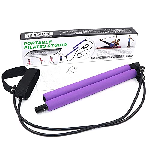Kit de barra de pilates, portátil, para yoga, ejercicio, pilate, con banda de resistencia, bucle, multifuncional, para hacer ejercicio, hacer ejercicio, para sentadas, perder peso (morado) Cover