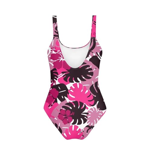 Image of Hibiscus Floral Teen Girls One Piece Swimsuit Scoop Neck Bathing Suit Quick Dry Athletic Training Swimwear Dance Leotard Adult Bodysuit, 3X-Large