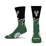 For Bare Feet NBA MILWAUKEE BUCKS Black Wave Crew Sock Team Color YOUTH
