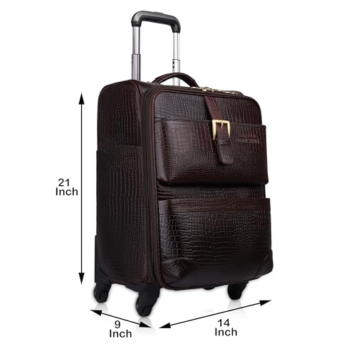 Image of Stylish and Durable Leather Trolley Luggage Bag Perfect for Travel and Business 46 litres Suitcase (Elite Brown, Leather)
