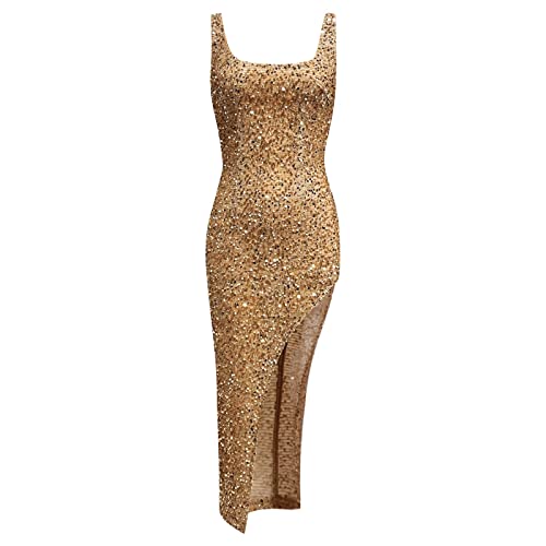Robe de cocktail pour femmes sans manches à sequins chic