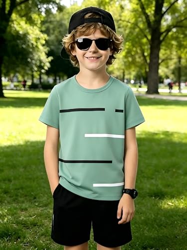 Image of 4-8T Toddler Boys 2-Piece Summer Casual Outfit Striped Print Short Sleeve T-Shirt & Shorts Set