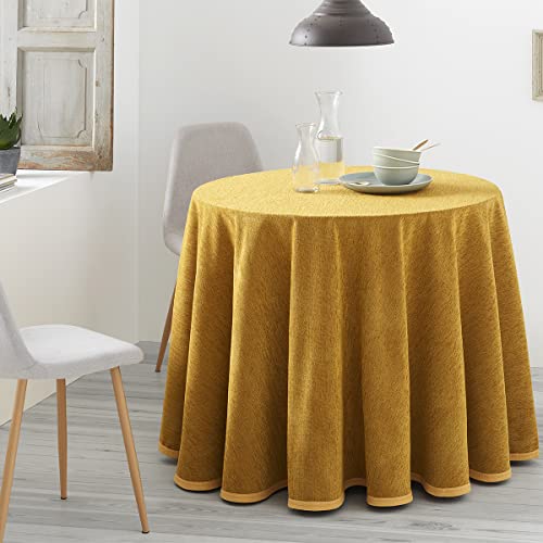 Ropa o Falda Camilla, Enaguilla Redonda de Tejido Chenilla, Medida 80 cm diámetro, Color Mostaza. Mantiene el Calor. Aspecto Aterciopelado y Tacto Muy Suave.