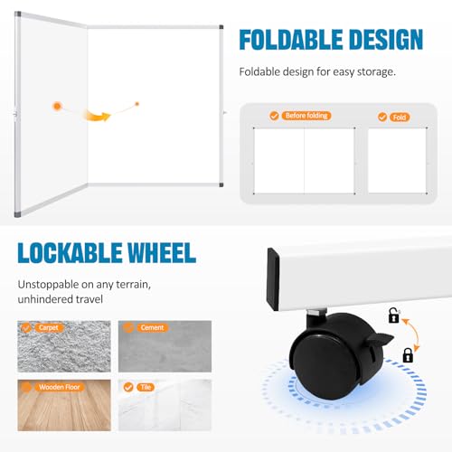 Image of Rolling Whiteboard 72 inch x 40 inch Sturdy Dry Erase White Board on Wheel | Large Magnetic Standing Whiteboard Easel with Double-Sided, Office Supplies, Home, School, Sliver Frame