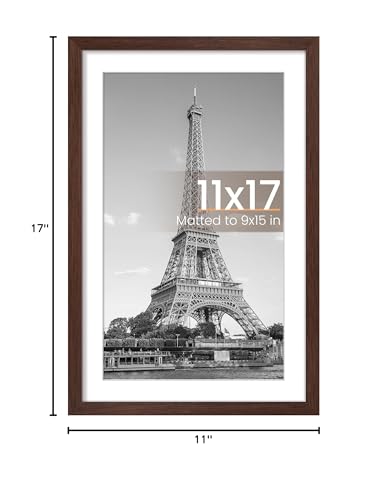 Image of upsimples 11x17 Picture Frame, Display Pictures 9x15 with Mat or 11 x 17 Without, Wall Hanging Poster Frames, Brown, 1 Pack