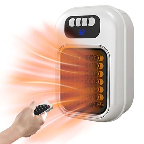 室内用電気ヒーター 過熱保護機能付き 小型ウォールマウント式,オフィス壁掛け小型ヒーター - リモコン付き静音ファン LEDディスプレイ 室内 寮 自宅 浴室 書斎 アパート 小部屋