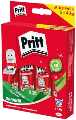 Pritt Pegamento en barra Pritt, seguro y apto para niños manualidades, fuerte uso escolar de oficina, 5x 43 g stick