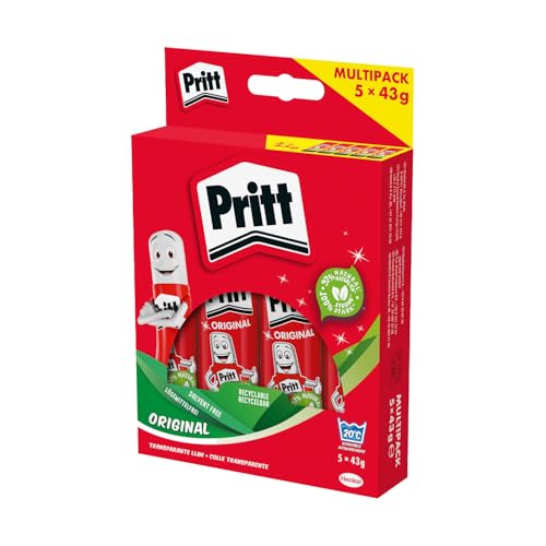 Pritt Pegamento en barra Pritt, seguro y apto para niños manualidades, fuerte uso escolar de oficina, 5x 43 g stick
