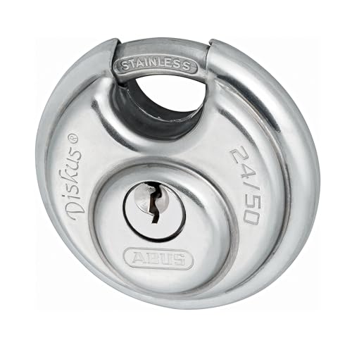 ABUS Cadenas Diskus 24IB/50 en acier inoxydable - avec protection circulaire de 360° - pour la sécurité en cas de fortes intempéries - 20317 - Niveau de sécurité ABUS 7 - Argent/Bleu