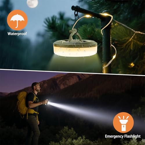 Camping Lichterkette Aufrollbar, 4-in-1 Tragbare Wiederaufladbare LED Lichterkette mit 8 Beleuchtungsmodi, Schnelle Lagerung,USB-Aufladung,10M Wasserdichte Zeltleuchten für Camping Wandern Weihnachten