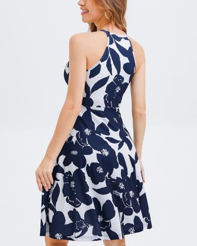 Image of ANYFITTING Built in Bra Halter Dresses for Women 2026 Summer Pockets Dress Flowy Midi Sundresses Beach Vacation