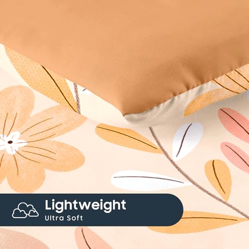 Image of Wake In Cloud - Floral Toddler Bedding Set for Girls, Cute Colorful Botanical Flowers with Deers, 4 Pieces Soft Crib Bed Set Including Comforter, Sheets and Pillowcase, Orange Brown