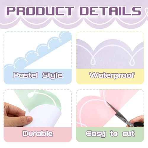 Image of Fuutreo 6 Roll 197 ft Pastel Squiggles Bulletin Board Borders Squiggles Classroom Decoration Scalloped Border Trim Decor for Back to School Chalkboard Office Wall