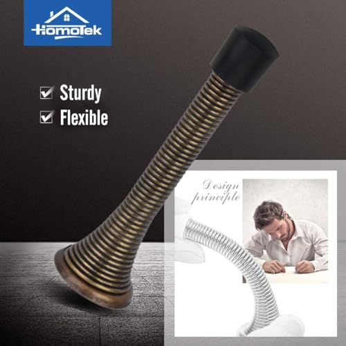 Image of HOMOTEK 20 Pack Spring Door Stopper with Rubber Bumper 3-1 /8 inch Flexible Spring Heavy Duty Wall Door Stop Low Mounted Door Bumper for Home (Antique Brass)