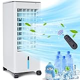 Portable Air Conditioner 3-IN-1 Evaporative Air Cooler, Adjustable Normal Sleep Cool Modes, 3 Speeds, 20Ft Remote Control & LED Panel, 12 Hour Timer, 100 Degree Oscillation, 5 Ice Packs