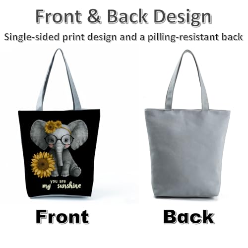 Bolso tote con estampado de elefante y girasol, con cierre de cremallera, para mujeres, ideal como regalo de cumpleaños o para uso diario miniatura 7