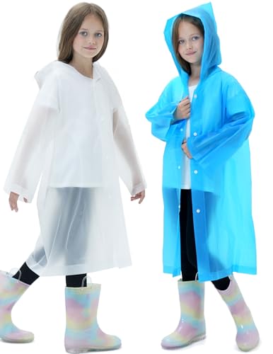Image of 2 Pack Reusable Waterproof Raincoat EVA Emergency Rain Ponchos One Size Rain Jacket for Children, Boys and Girls